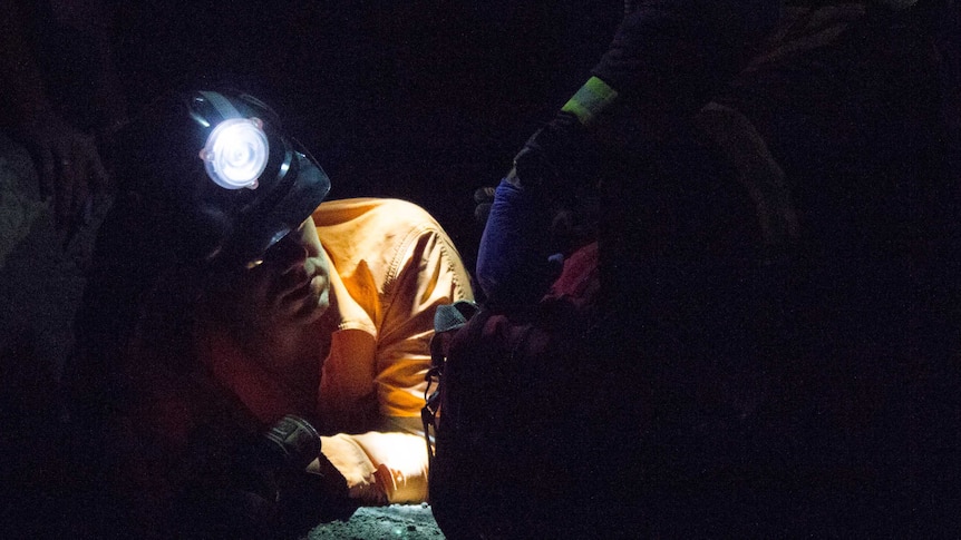 The Northern Star Resources first aid team examines a casualty during a simulated rock face collapse.