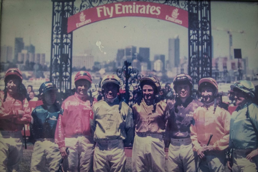 Jockeys lined up in Melbourne.