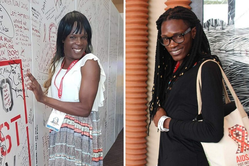 A composite image of two transgender Ugandan women smiling into the camera.