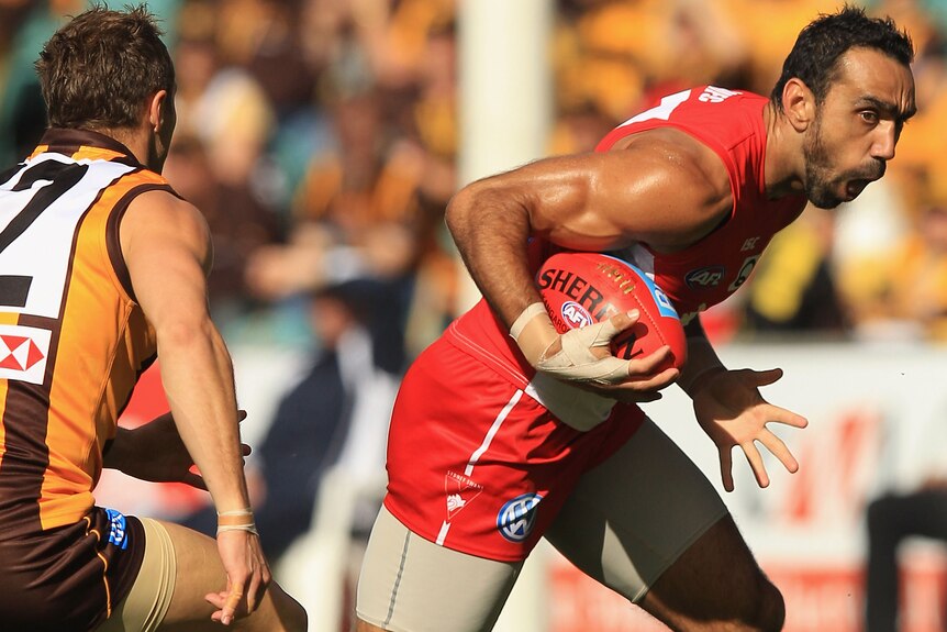 Adam Goodes broke Michael O'Loughlin's games record for the Swans against Hawthorn