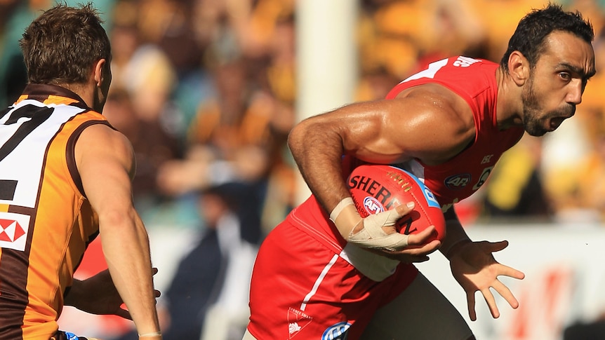 Adam Goodes broke Michael O'Loughlin's games record for the Swans against Hawthorn