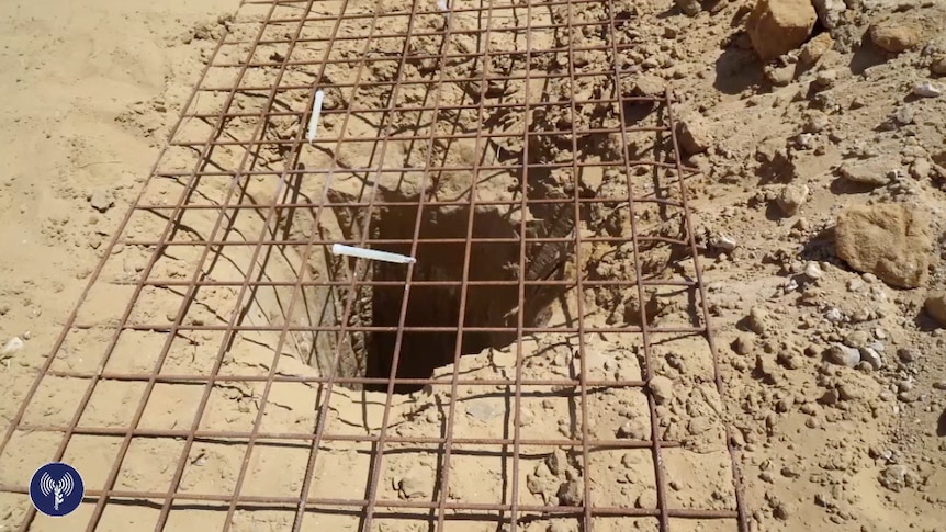 Wire covers the opening of an underground tunnel discovered in Gaza.