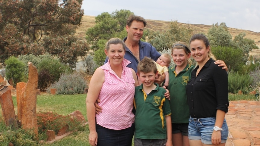 Katrina, Ian, Cody, Bonnie, Madison Morris and their former governess Mikaela Longbottom at Thurlga Station