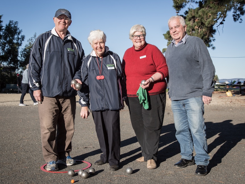 Hobart Petanque Club members: Graeme McDowall (left), Helen Cutts, Marilyn Raspin, and Russell Manning (right)