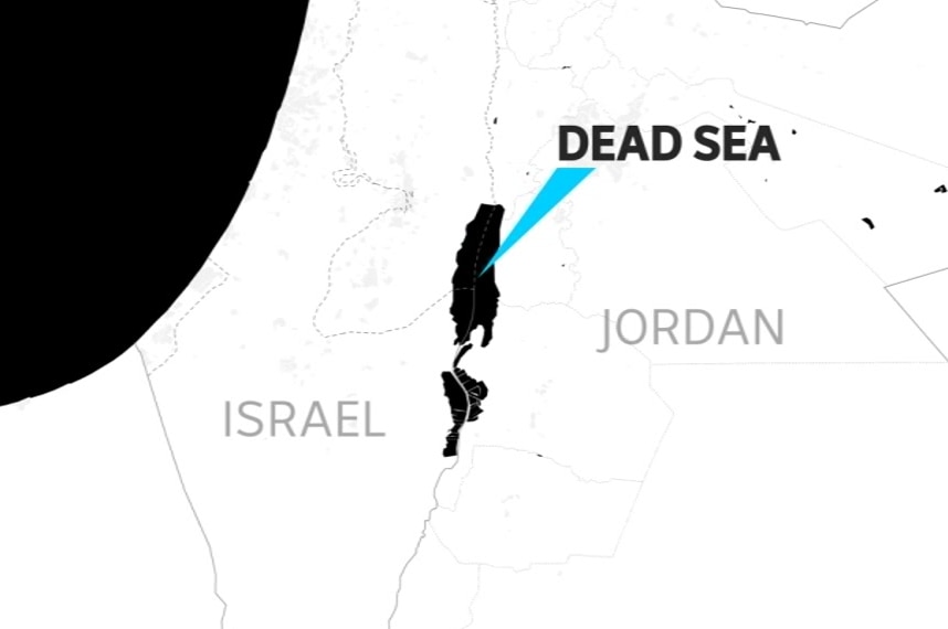 A map showing the position of the Dead Sea, where a flash flood swept away a school bus