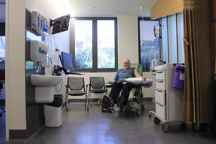 Jeff Whitehead getting chemotherapy in Ballarat's hospital