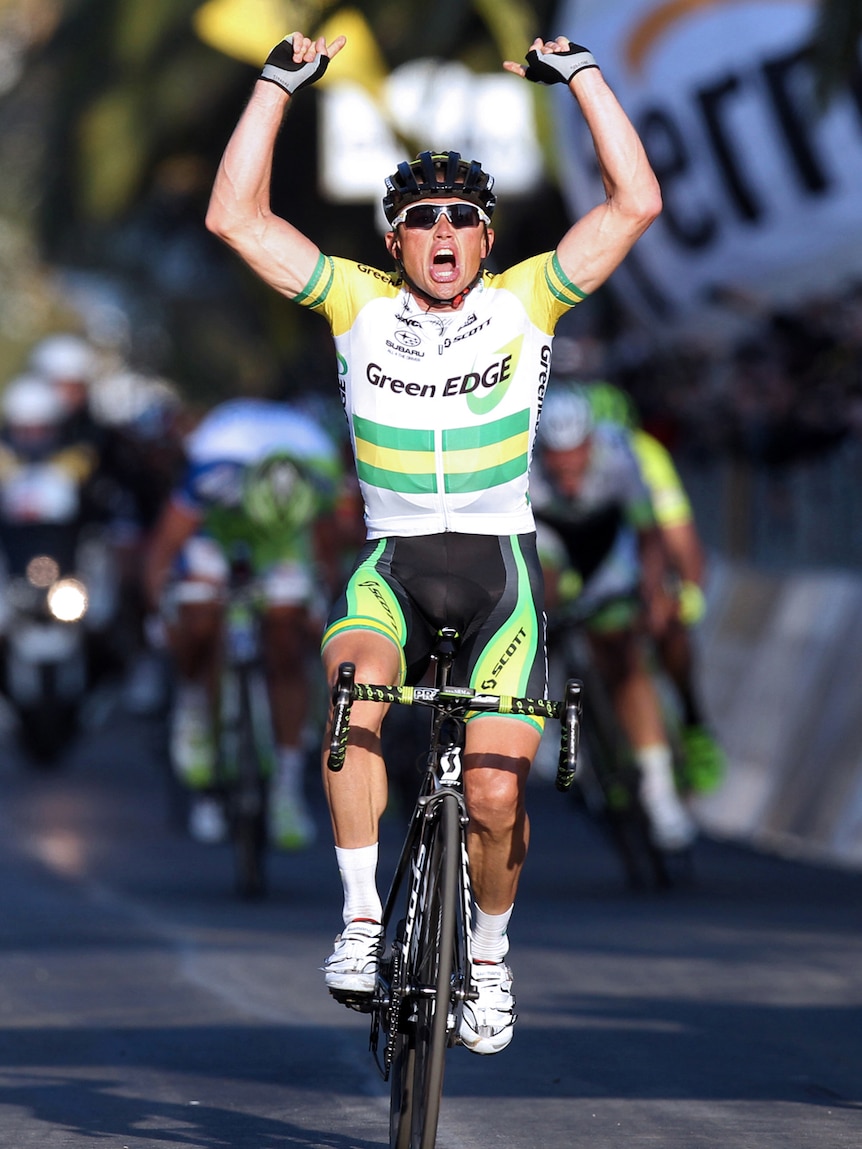 Simon Gerrans celebrates winning the Milan - San Remo classic