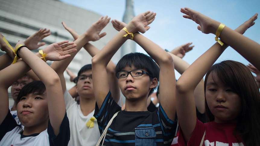 Joshua Wong and protesters