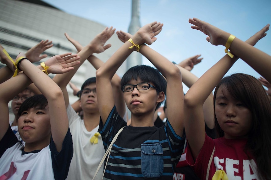 Joshua Wong and protesters