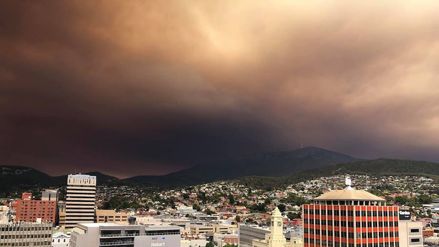 Smoke over Hobart from the Gell river fire