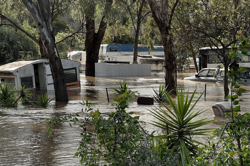 Flooded caravans.