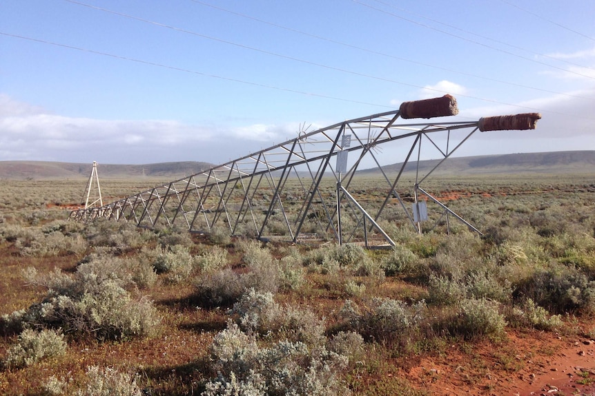 Transmission towers were brought down in the strong winds.