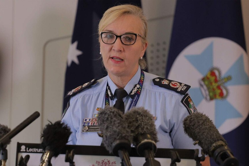 Queensland Police Commissioner Katarina Carroll speaking to the media in Brisbane.