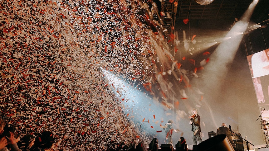 Confetti rains down on the audience at Gang Of Youths' show in Perth, Sat 30 July 2022