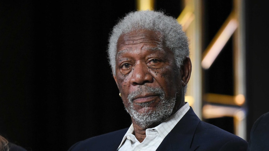 Morgan Freeman looks ahead while participating in a National Geographic panel.