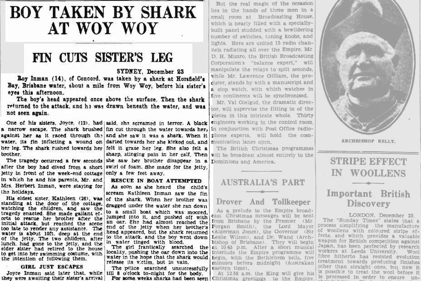 A newspaper clipping about a shark attack in 1934