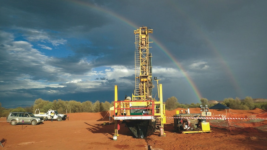 Test drilling at the proposed site for a hazardous waste storage facility and salt mine in Central Australia.
