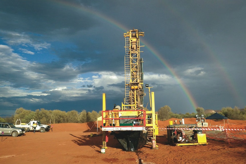 Test drilling at the proposed site for a hazardous waste storage facility and salt mine in Central Australia.