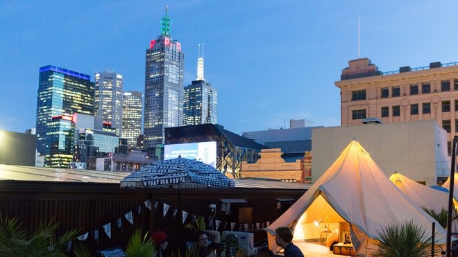 Luxurious tents pitched on the rooftop of a Melbourne CBD building