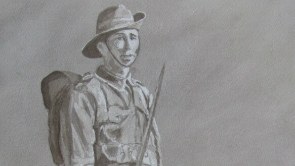 Black and white painting of Harold Prosser in his uniform.