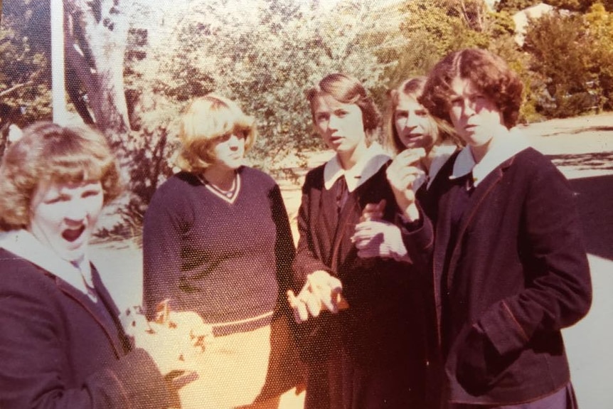 Old photograph of Isabelle Skinner and friends at school.