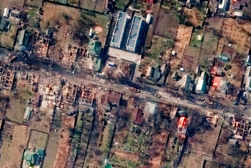 A satellite picture of houses.