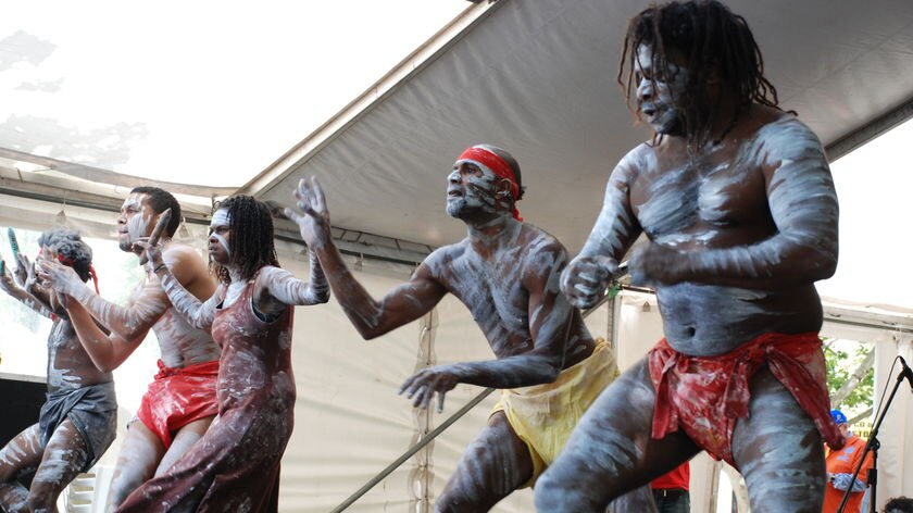 Descendance Aboriginal and Torres Strait Islander Dance Theatre, the most widely toured Australian act, performs at Canberra's National Multicultural Festival.