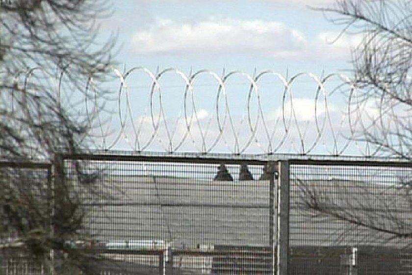 Razor wire on a fence at a prison. 