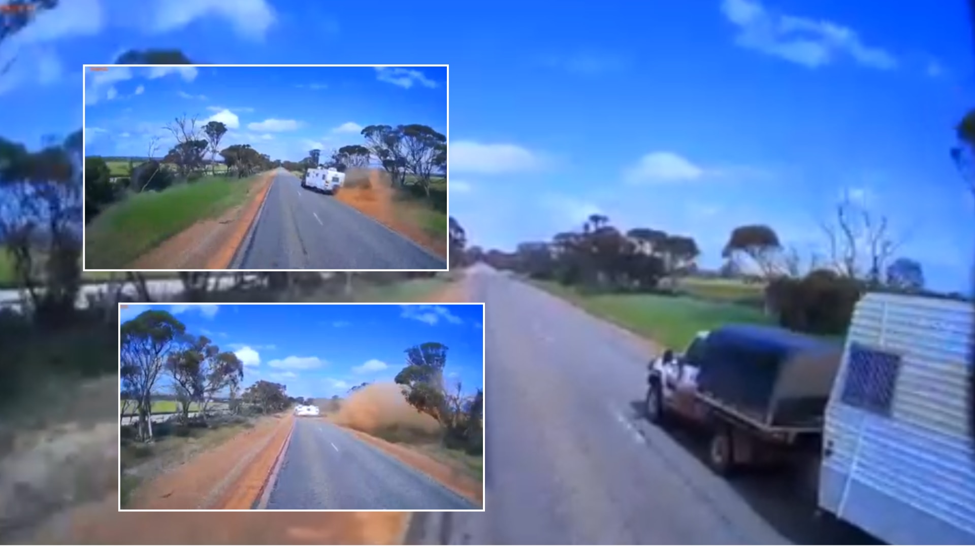 Fishtailing caravan captured on truckie dash cam prompts holiday warning