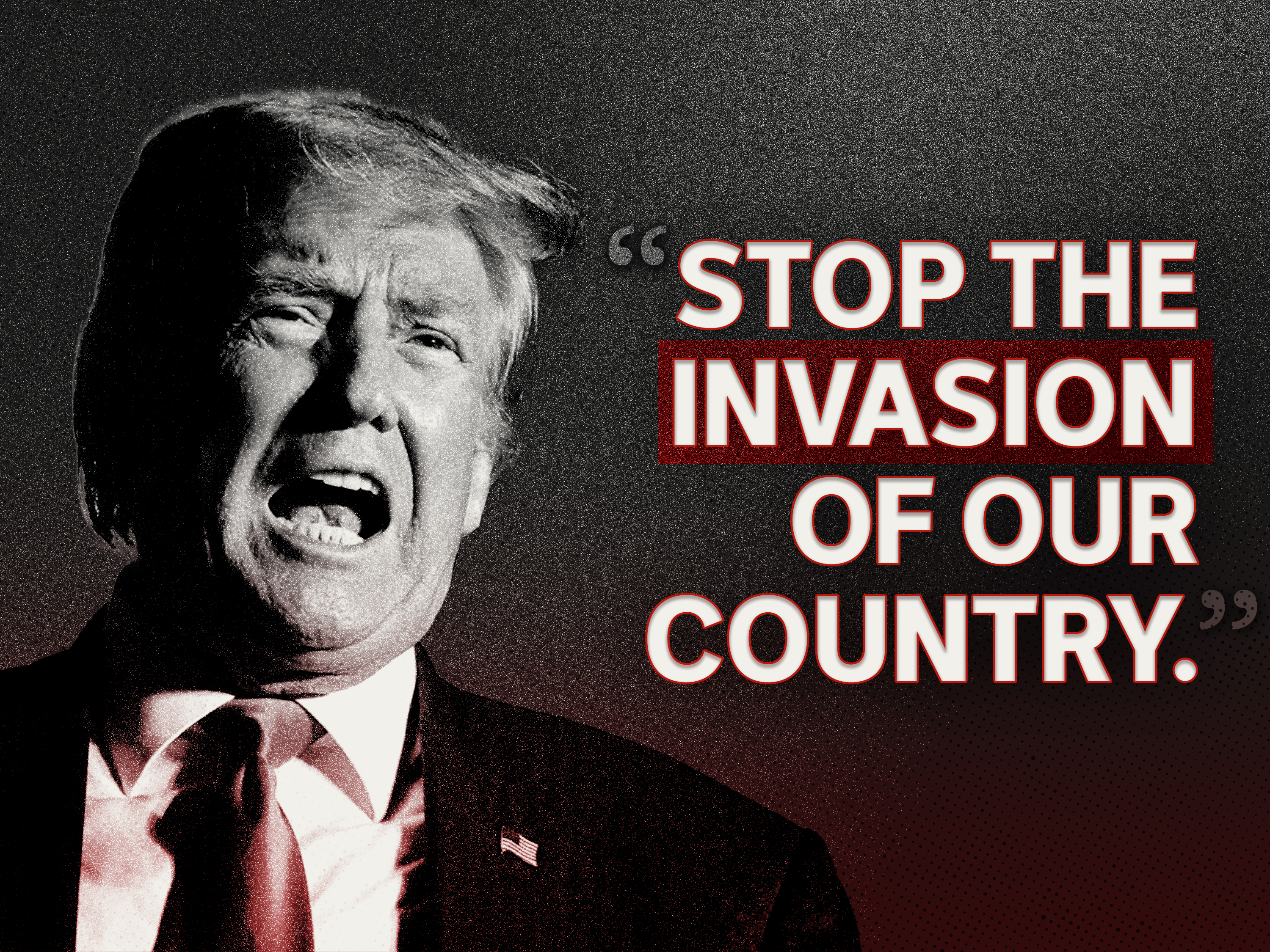 A headshot of Donald Trump next to the words 'Stop the invasion of our country'