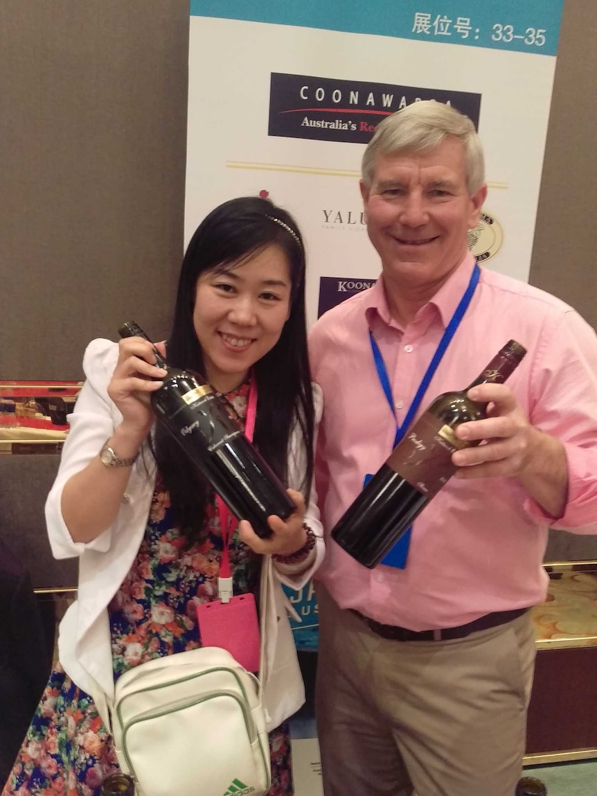 Katnook Estate senior winemaker Wayne Stehbens with distributor Nancy Wu at a roadshow in China.