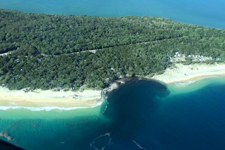 An aerial view of a major near-shore landslip at Inskip Point