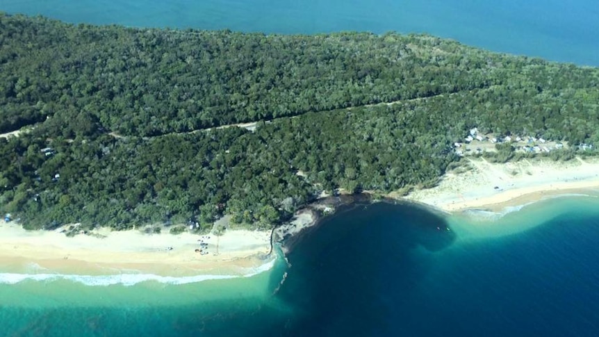 An aerial view of a major sinkhole at Inskip Point