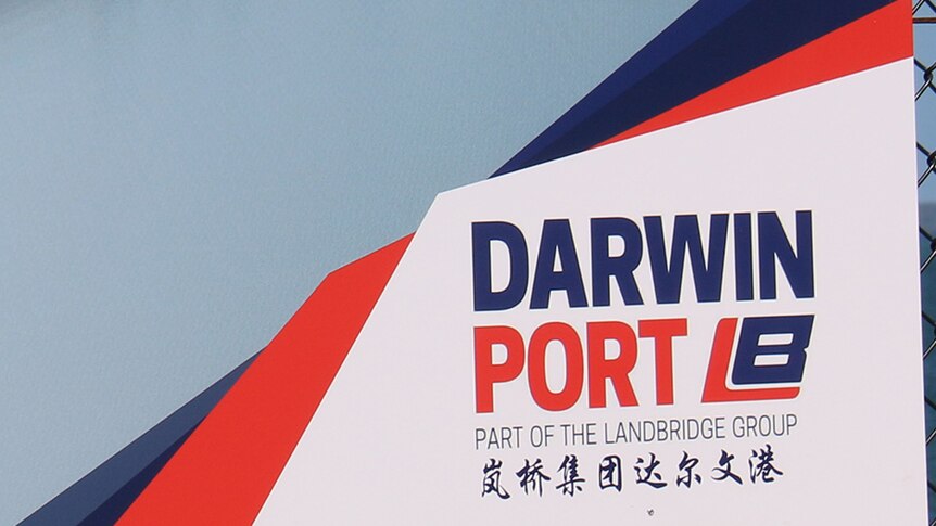 Part of a Landbridge Group sign on Darwin's East Arm Wharf