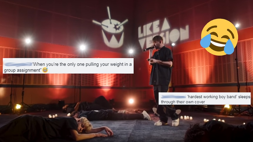 BROCKHAMPTON's Bearface performing in the Like A Version studio surrounded by Facebook comments
