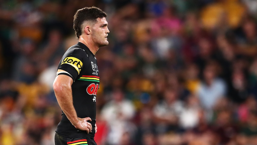 Nathan Cleary stands with his hands on his hips