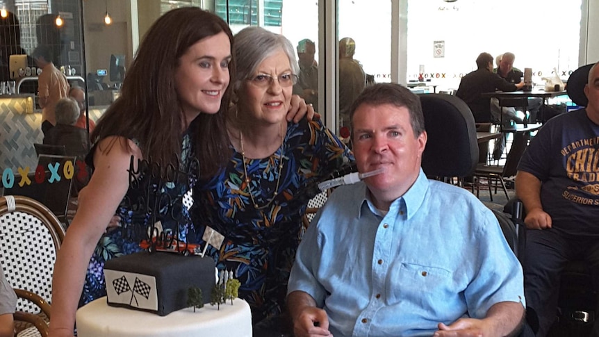 Andrew Taylor celebrates his 50th birthday with his sister (l) and mother (c)