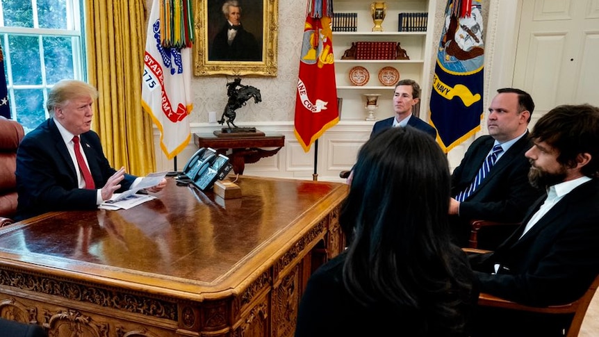 Donald Trump meets with Twitter CEO Jack Dorsey in the White House.