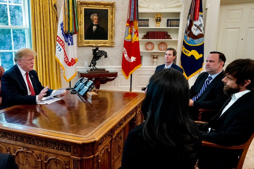 Donald Trump meets with Twitter CEO Jack Dorsey in the White House.