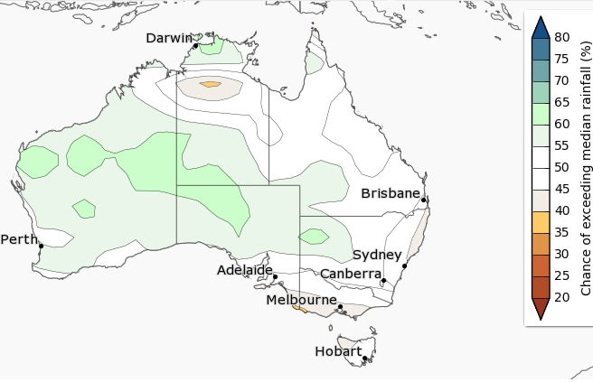 BOM forecasts the chance of above median rain for March to May.