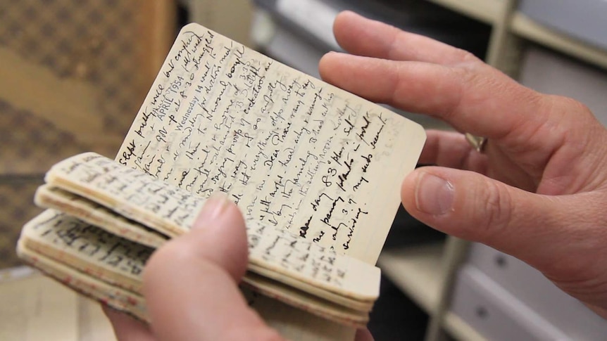 A close-up detail of author Miles Franklin's last private diary.