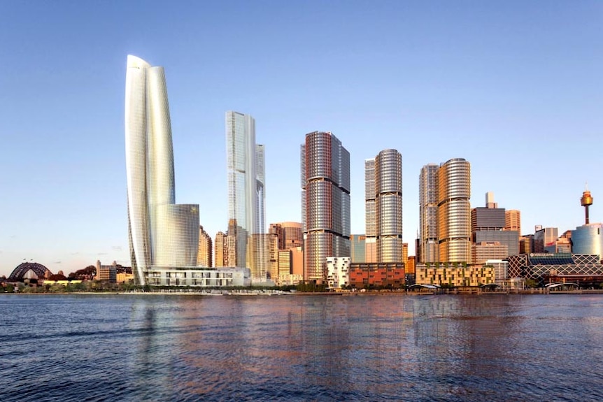 An artist's impression of Crown Sydney casino and hotel.