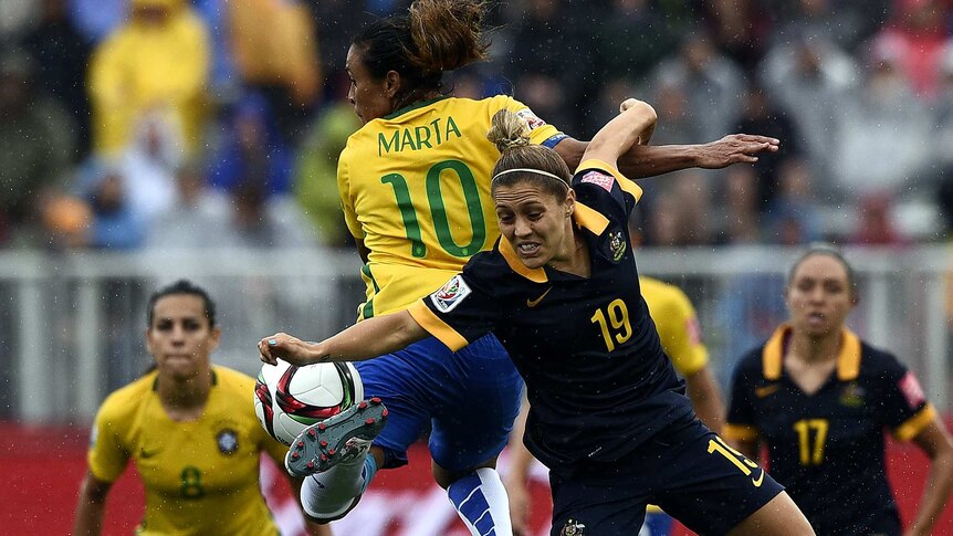 Australia's Katrina Gorry vies with Brazil's Marta