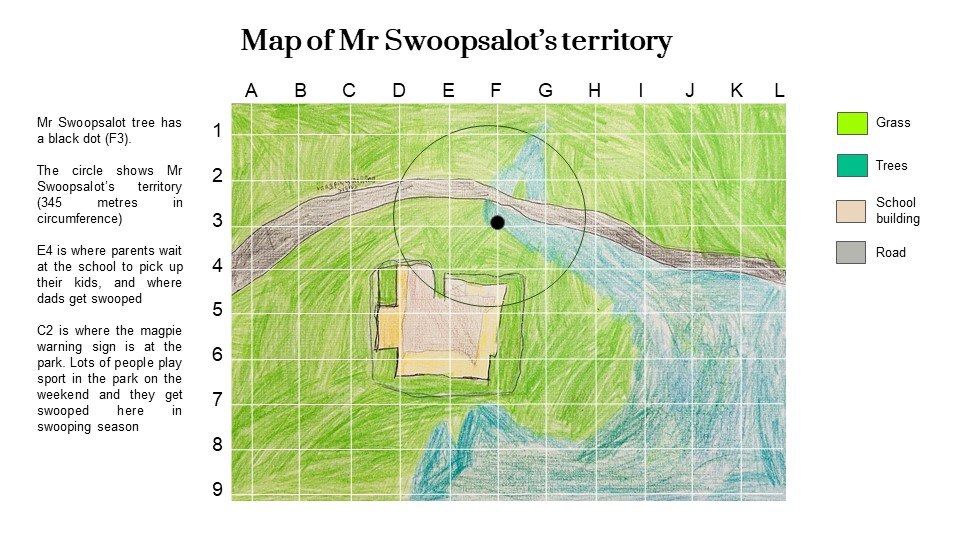 Hand drawn map of magpie swooping spots