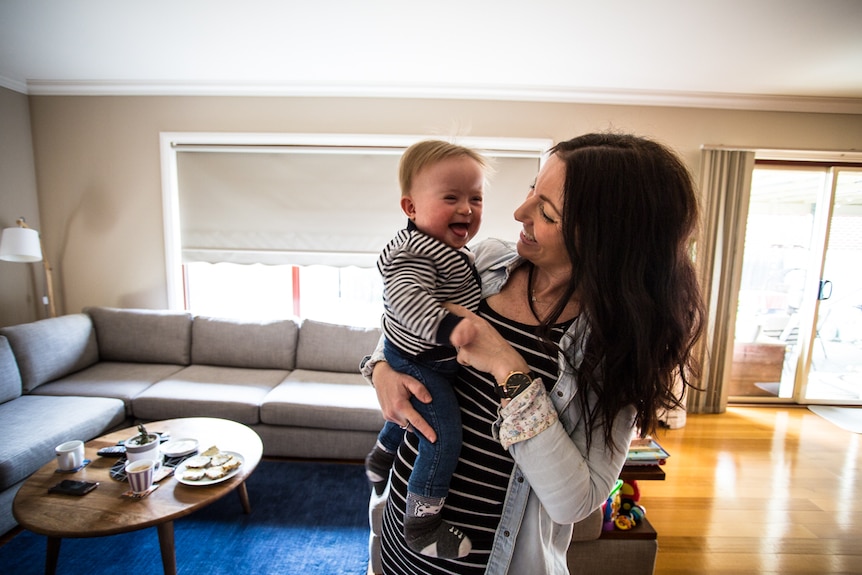 Sallie at home in Horsham with her son Oskar.