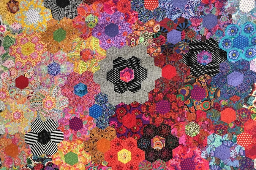 Very colourful patchwork quilt