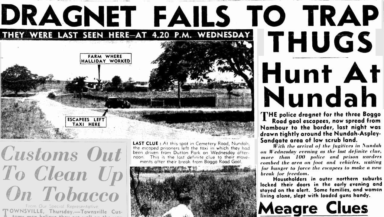 An old news article discussing a search for escaped prisoners.