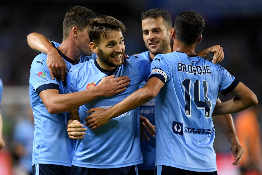Milos Ninkovic celebrates goal against Brisbane Roar