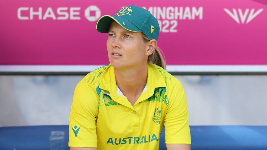 Australia cricket captain Meg Lanning sits on the bench before a Twenty20 match at the Commonwealth Games.