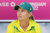 Australia cricket captain Meg Lanning sits on the bench before a Twenty20 match at the Commonwealth Games.